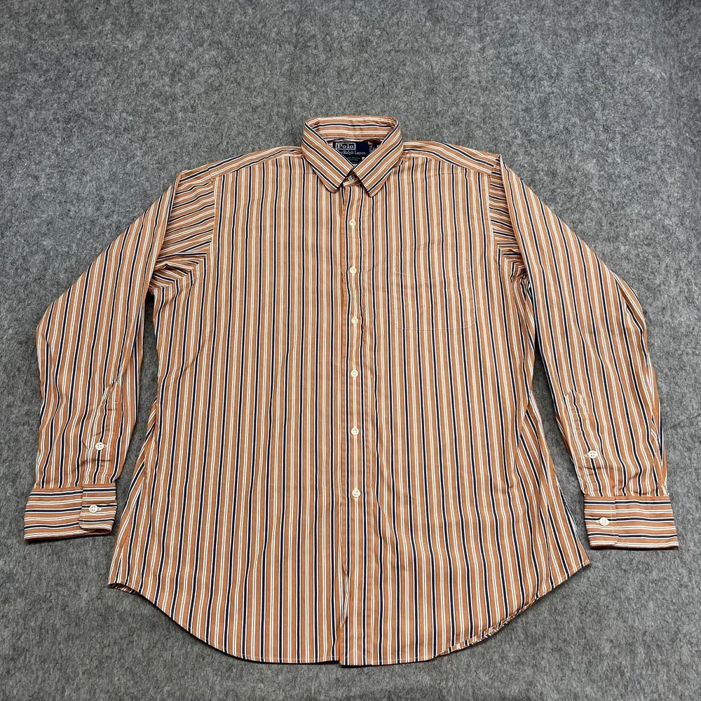 Polo Ralph Lauren Shirt Mens‎ L Orange Stripe Long Sleeve Button Curham Sport